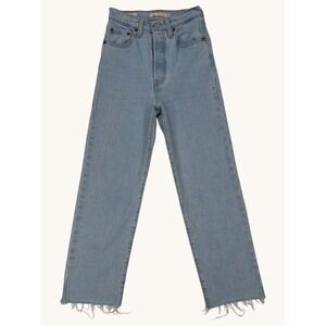 Levis Premium Ribcage Straight Ankle Jeans Light Wash Raw Hem 24 26.5 Inseam